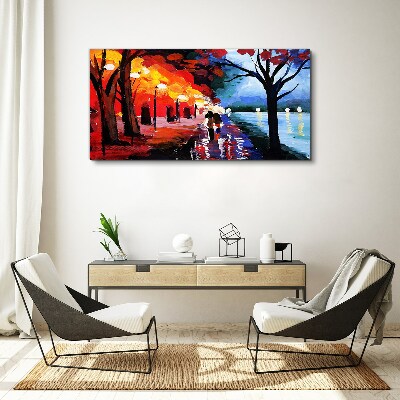 Canvas schilderij Een romantische wandeling in een kleurrijk park