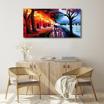 Canvas schilderij Een romantische wandeling in een kleurrijk park