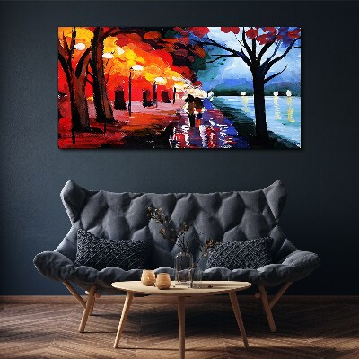 Canvas schilderij Een romantische wandeling in een kleurrijk park