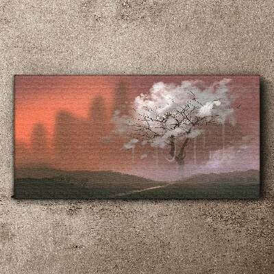 Schilderij op doek Mistig landschap met een boom