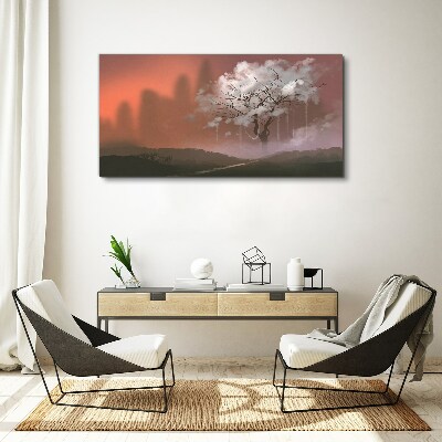 Schilderij op doek Mistig landschap met een boom