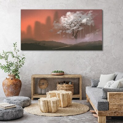 Schilderij op doek Mistig landschap met een boom