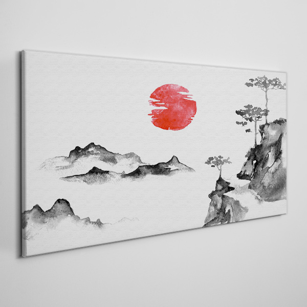 Schilderij op doek Japans landschap met een rode bal