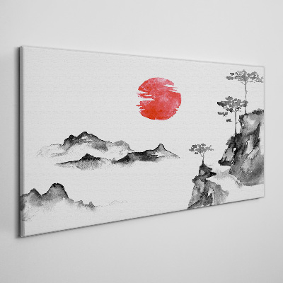 Schilderij op doek Japans landschap met een rode bal