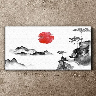 Schilderij op doek Japans landschap met een rode bal