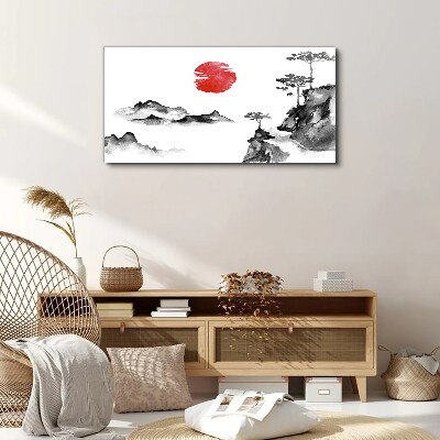 Schilderij op doek Japans landschap met een rode bal