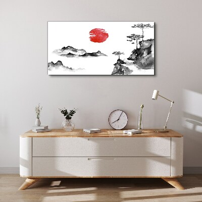Schilderij op doek Japans landschap met een rode bal