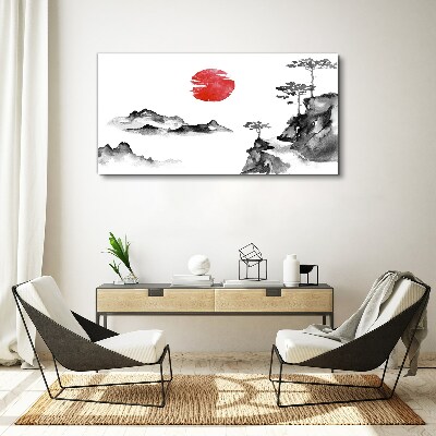 Schilderij op doek Japans landschap met een rode bal