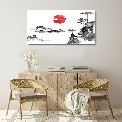 Schilderij op doek Japans landschap met een rode bal