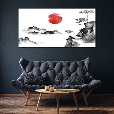 Schilderij op doek Japans landschap met een rode bal