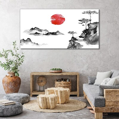 Schilderij op doek Japans landschap met een rode bal
