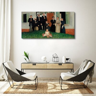 Canvas schilderij Familiebijeenkomst in de tuin