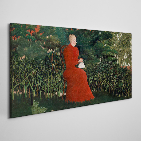 Schilderij op doek Rode jas in de tuin