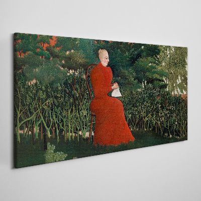 Schilderij op doek Rode jas in de tuin