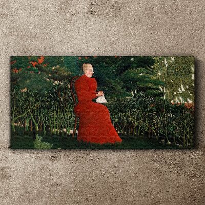 Schilderij op doek Rode jas in de tuin