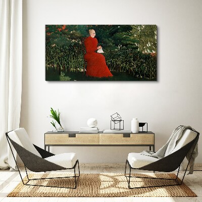 Schilderij op doek Rode jas in de tuin