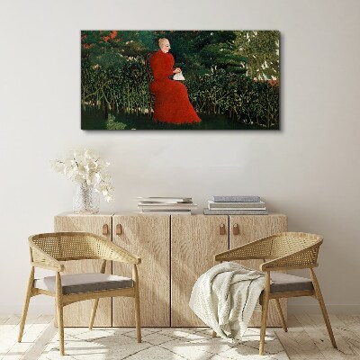 Schilderij op doek Rode jas in de tuin