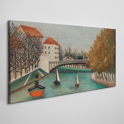 Schilderij op doek Een vredig landschap met boten