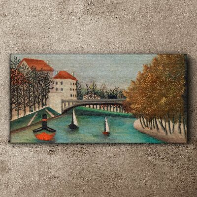 Schilderij op doek Een vredig landschap met boten