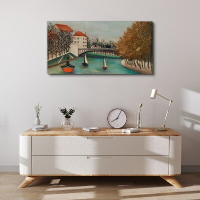 Schilderij op doek Een vredig landschap met boten