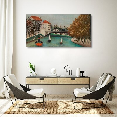 Schilderij op doek Een vredig landschap met boten