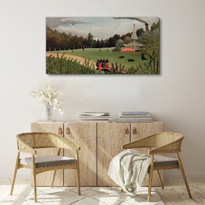 Schilderij op doek Groen landschap met figuren