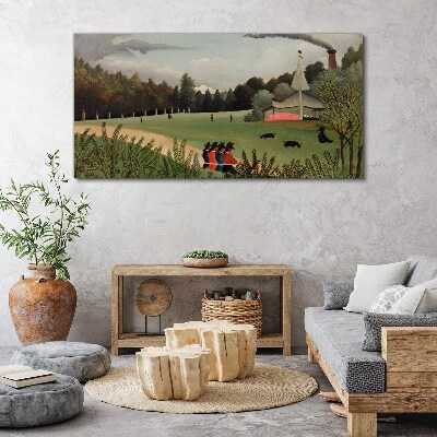 Schilderij op doek Groen landschap met figuren