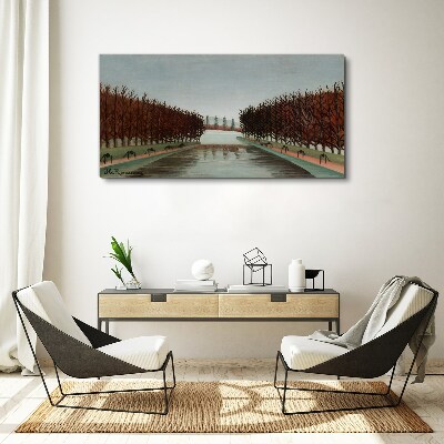Foto op canvas Winterlandschap met een rivier