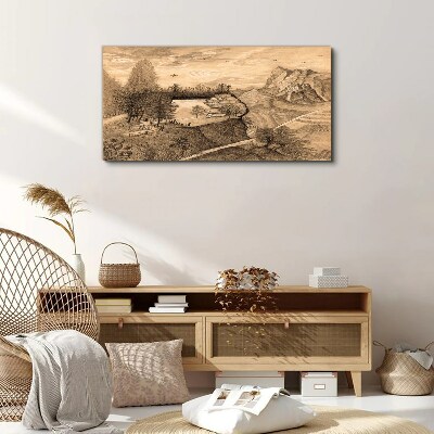 Foto op canvas Landschap met een brug en bomen