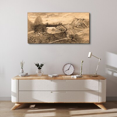 Foto op canvas Landschap met een brug en bomen