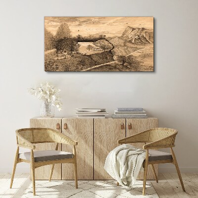 Foto op canvas Landschap met een brug en bomen