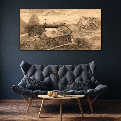 Foto op canvas Landschap met een brug en bomen