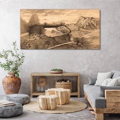 Foto op canvas Landschap met een brug en bomen