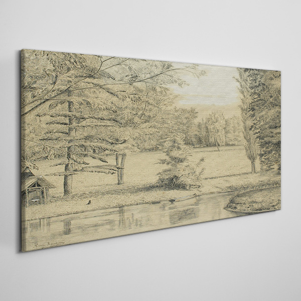 Canvas schilderij Een vredig landschap aan de rivier
