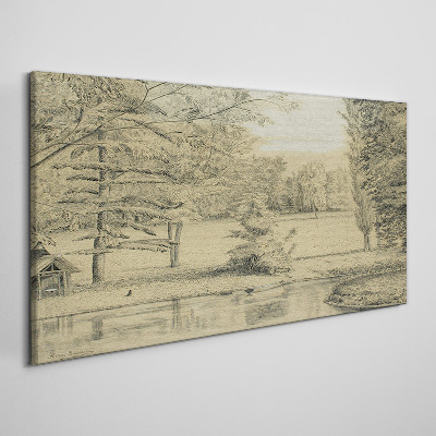 Canvas schilderij Een vredig landschap aan de rivier