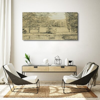 Canvas schilderij Een vredig landschap aan de rivier