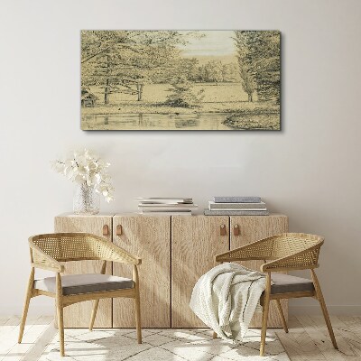 Canvas schilderij Een vredig landschap aan de rivier