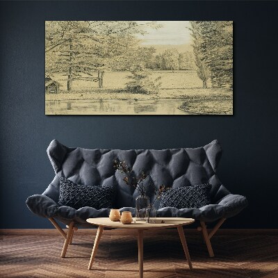 Canvas schilderij Een vredig landschap aan de rivier