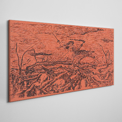 Schilderij op doek Ruiter op een vurig landschap