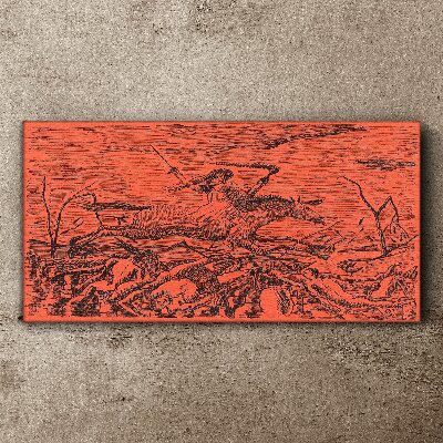 Schilderij op doek Ruiter op een vurig landschap