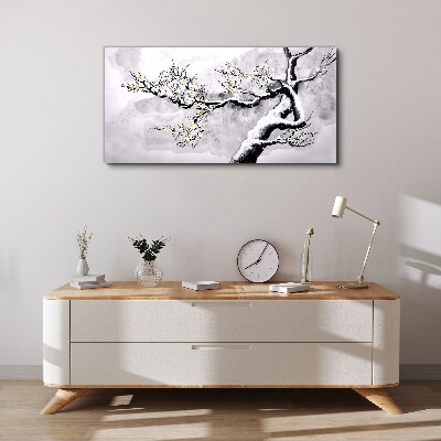 Canvas schilderij Een bloeiende tak in monochrome tinten