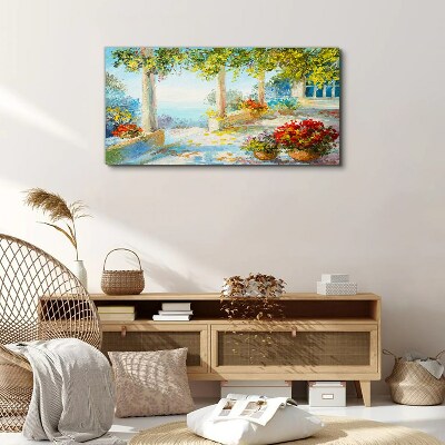 Canvas schilderij Lentelandschap met bloemen