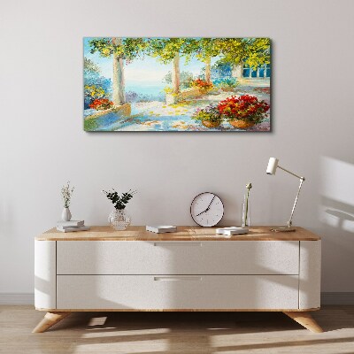 Canvas schilderij Lentelandschap met bloemen