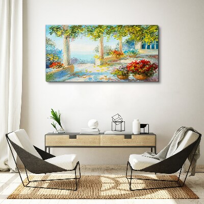 Canvas schilderij Lentelandschap met bloemen