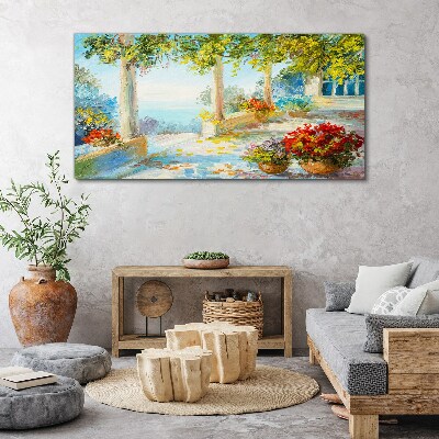 Canvas schilderij Lentelandschap met bloemen