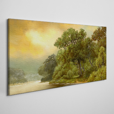 Canvas schilderij Gouden licht over een kalme rivier