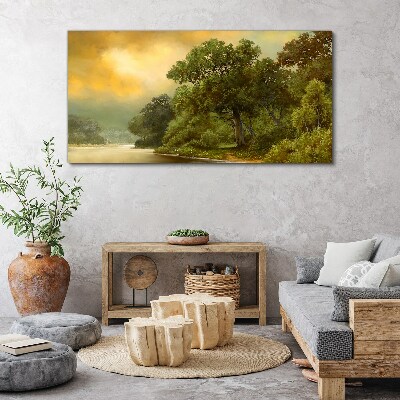 Canvas schilderij Gouden licht over een kalme rivier