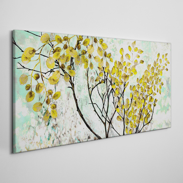 Foto op canvas Lentebladeren tegen een blauwe achtergrond