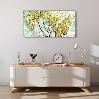 Foto op canvas Lentebladeren tegen een blauwe achtergrond