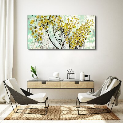 Foto op canvas Lentebladeren tegen een blauwe achtergrond